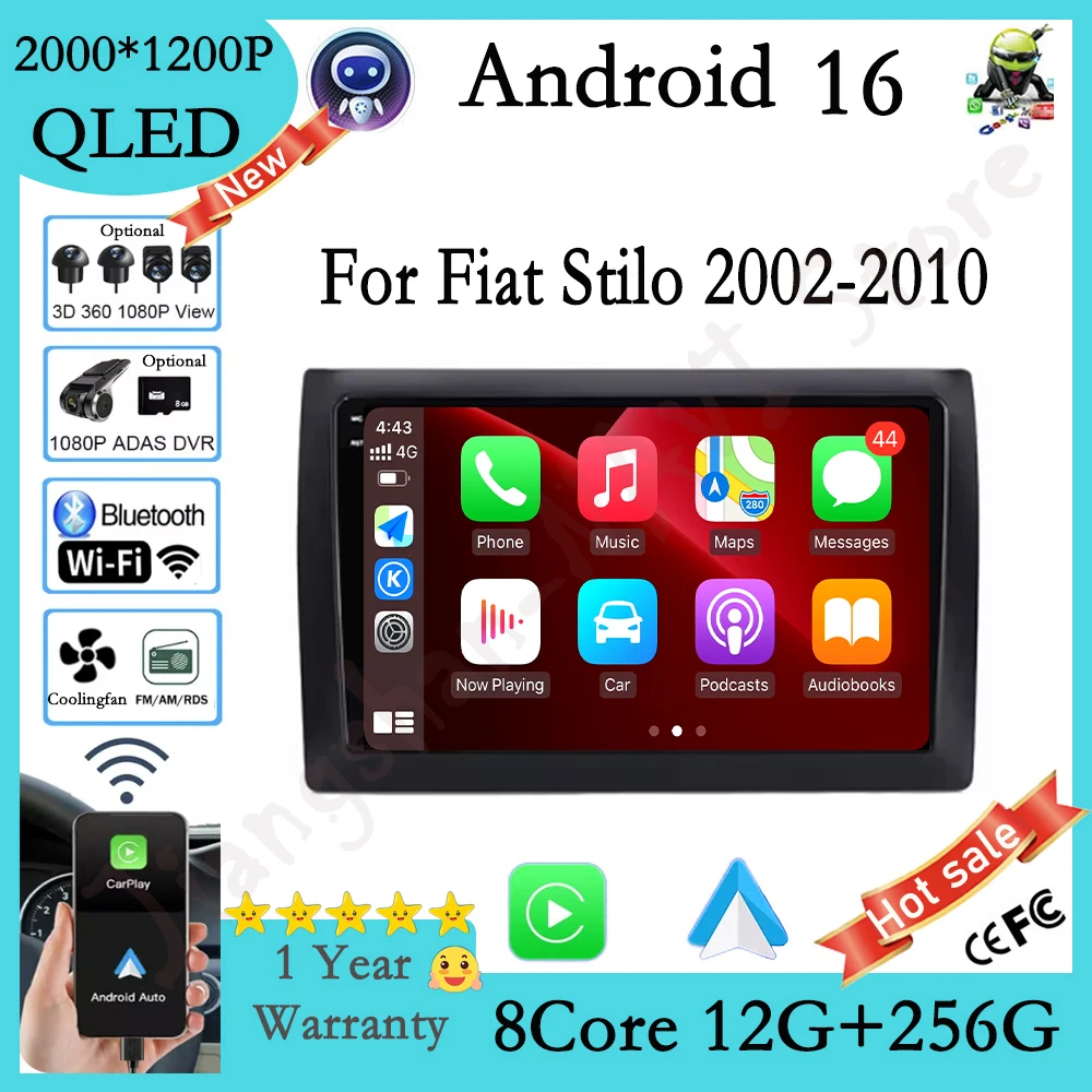 Android 16 Navigation Screen For Fiat Stilo 2002-2010 Car Carplay Auto Android OS Radio Multimedia Video Player Car GPS