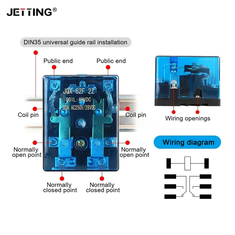 1Pc Silver Contact JQX-62F 2Z 80A/120A High-power Relay DC12V DC24V DC48V AC110V AC220V