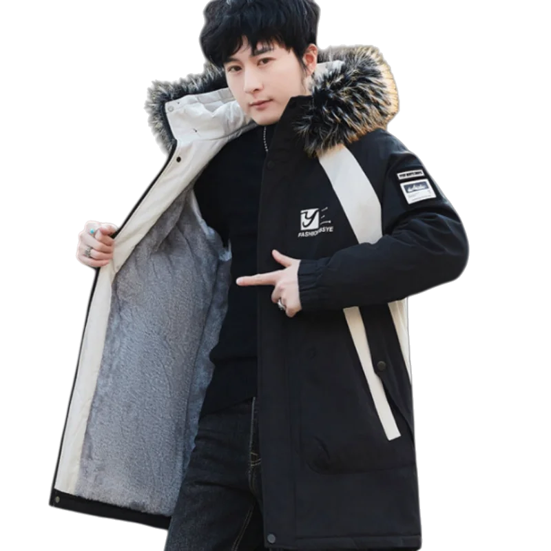 معطف رجالي سميك مبطن بالصوف متوسط الطول، سترة رجالية مبطنة بالصوف، سترة مع ياقة من الفرو #6