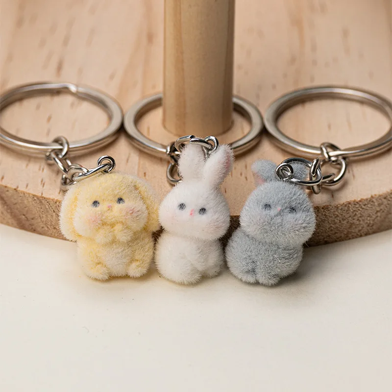 Lovely 3D Rabbit Animal Keychains Key Ring For Women Gift Fluffy Cartoon Kawaii Bunny Pet Pendant Bag Box Car Holder Jewelry