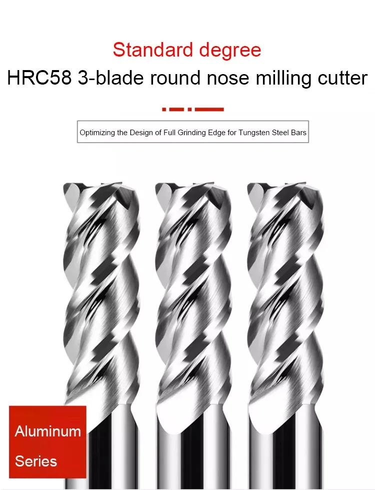 AZZKOR Hartmetall-Schaftfräser HRC58 mit 3 Schneiden und Rundkopf für Aluminium-CNC-Mechanische Bearbeitung Fräswerkzeuge – Detail 1