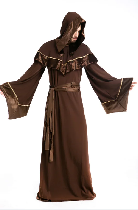 

Halloween Retro Medieval Wizard Cosplay Costume Men's Carnival Party Vintage Mage Robe Set Religious Priest Men's Clothing