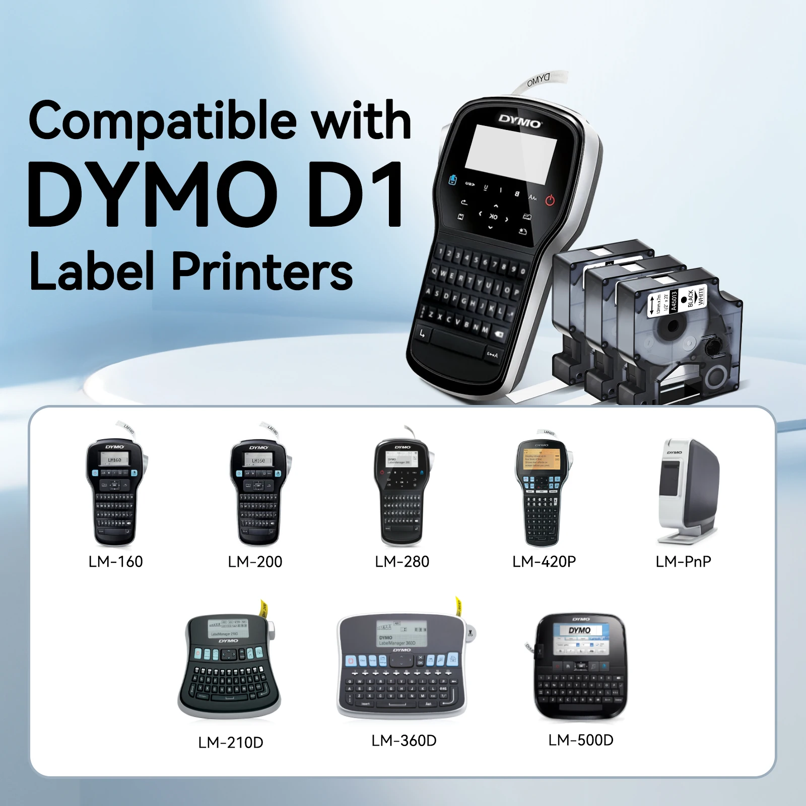 5/10PK 45013 6/9/12/19/24mm D1 Tapes Compatible for DYMO 45016 45021 Standard Label Black on White for Dymo LabelManager 200 450