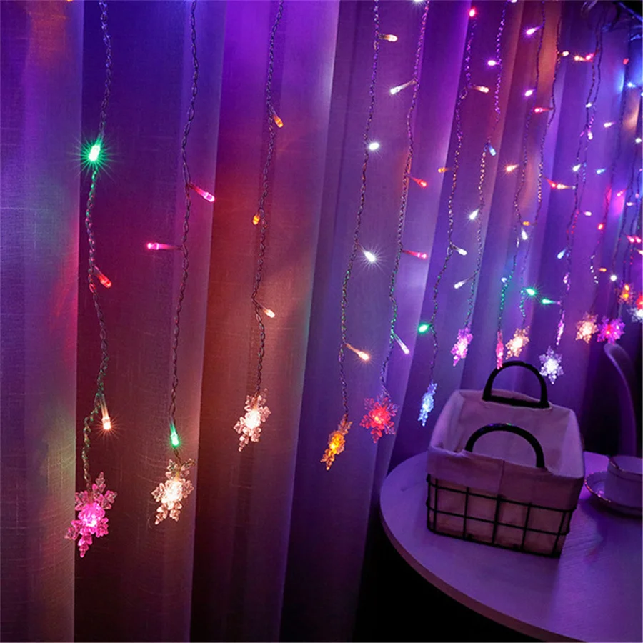 Natal LED Snowflakes Cortina String Luzes À Prova D \'Água 8 Modos Piscando Fairy Lights para Party Wedding Holiday Garland Decor