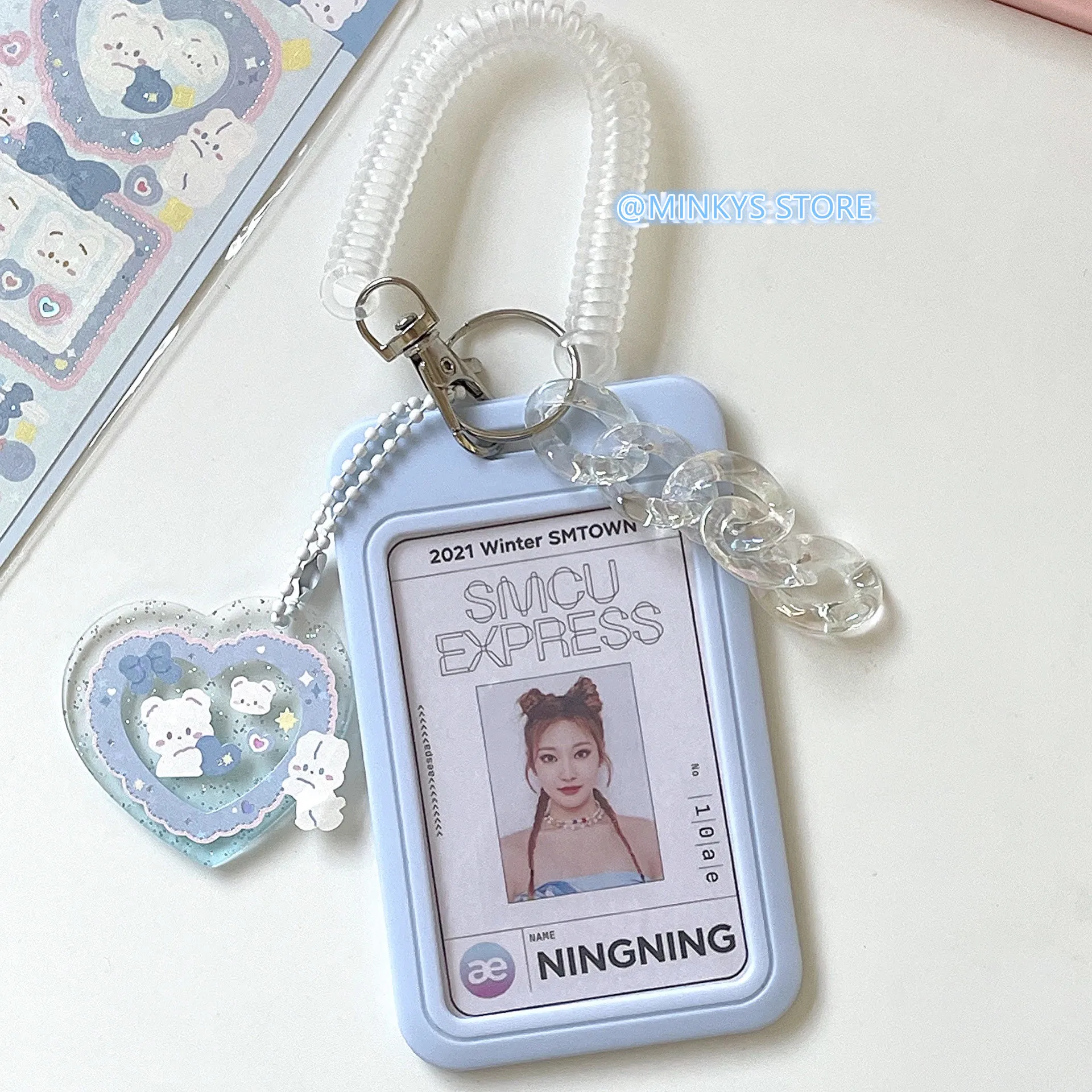 

MINKYS Kawaii Baby Blue Milk Pink Photocard Holder Credit ID Bank Card Photo Display Holder Bus Card Protective Case Pendant