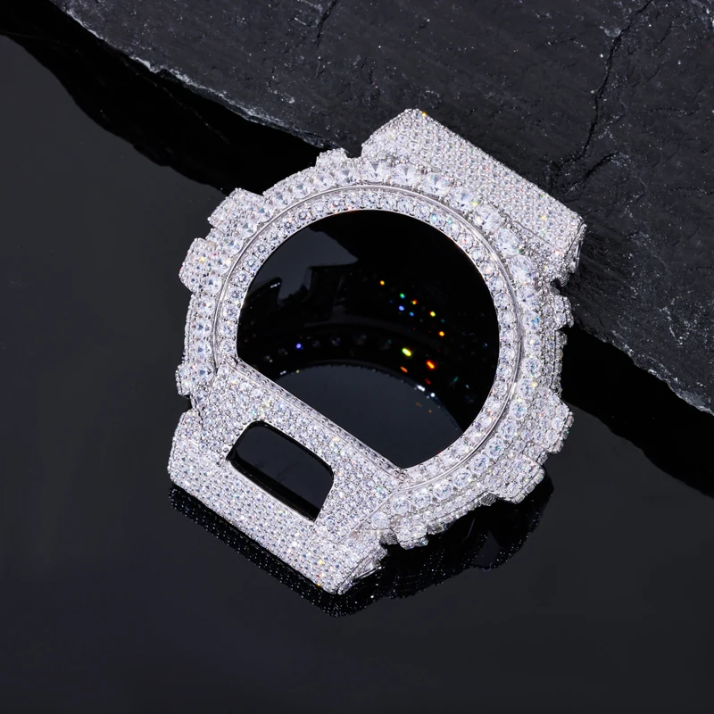 S925 Sterling Silver Moissanite for DW6900 Series Watch Case Bling Iced Out Bezel Hip Hop Watch Accessories view 2