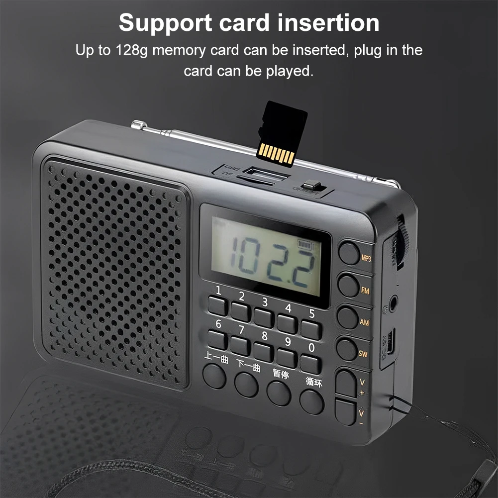 Ricevitore FM/AM/SW portatile con display a LED Lettore musicale MP3 Supporto TF Card Unità USB Regali per anziani Anziani