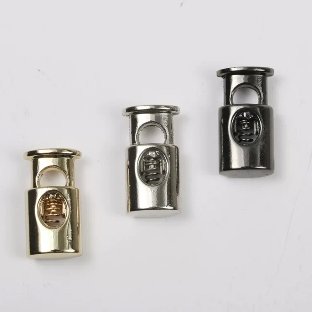 50Pcs/Lot Oval Metal Cord Lock Spring Stopper End Alloy Drawstring Toggle Silver Gold Black Hoodie Pants Sewing Access 004