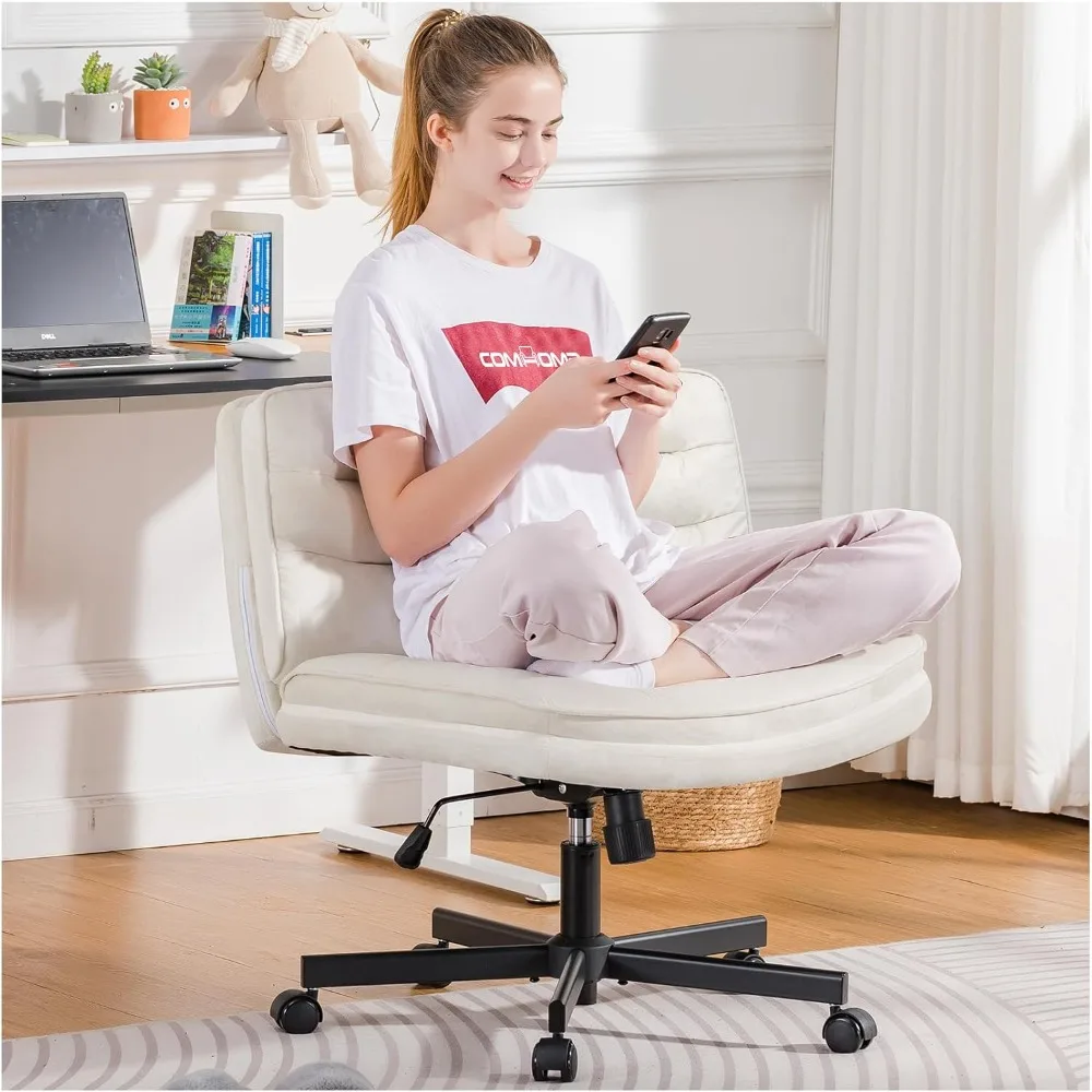 

Criss Cross Chair with Wheels, Armless Wide Cross Legged Office Chair Mid Back, Modern Home Office Desk Chair Swivel Adjustable