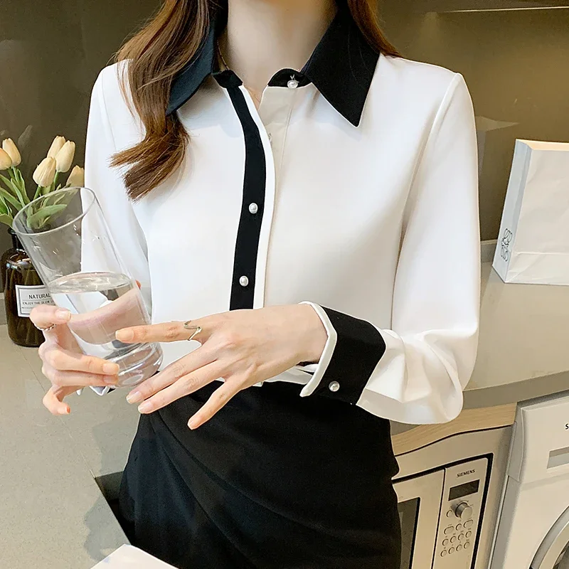 Spring Women White Chiffon Blouse Shirt Long Sleeve Blouse Women Blusas Mujer De Moda 2024 Blouses Femme Women Tops Shirts F320