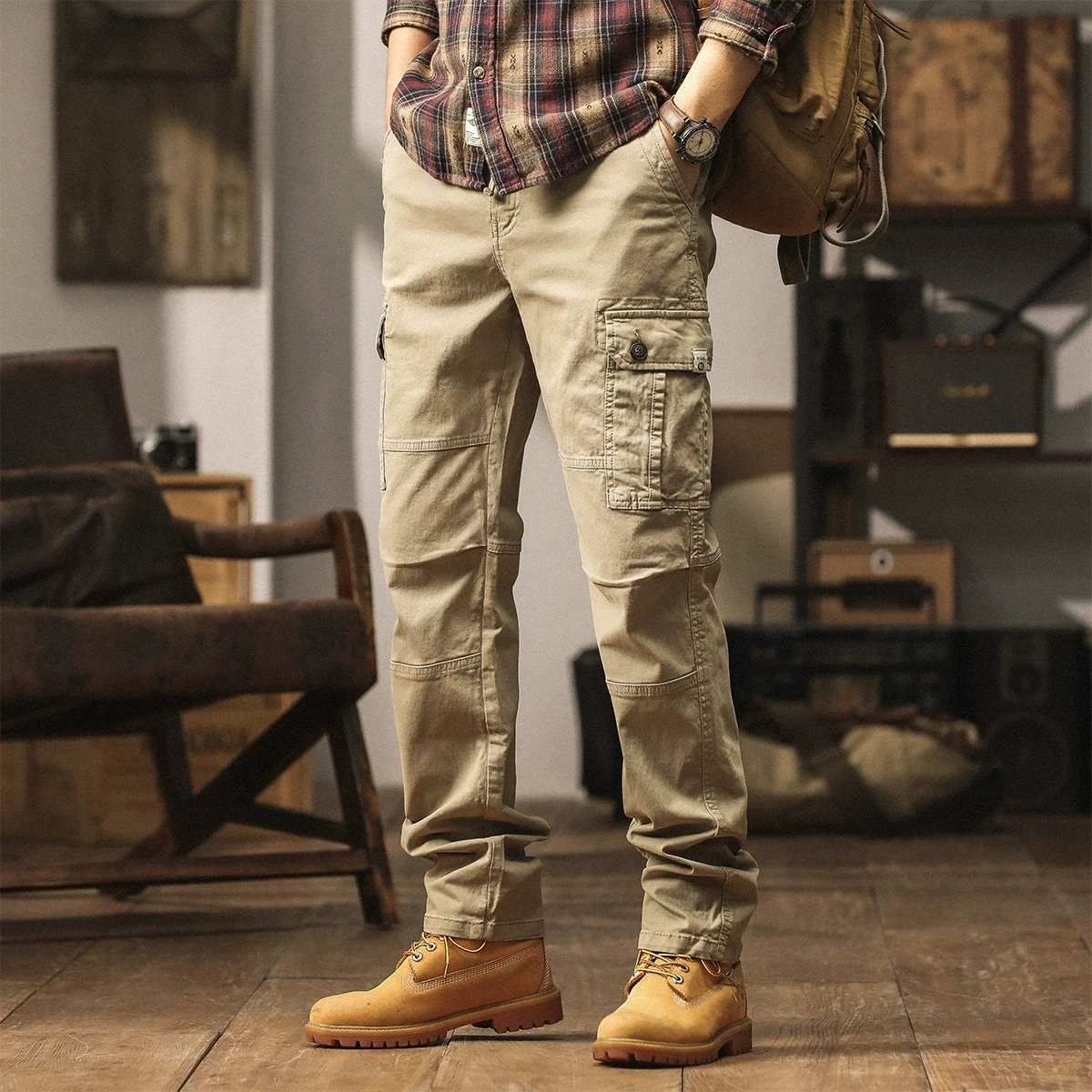 

American Sle Men's Casual Work Pants Spring Autumn New Outdoor Straight Leg Loose Fit Cotton Trousers with kets