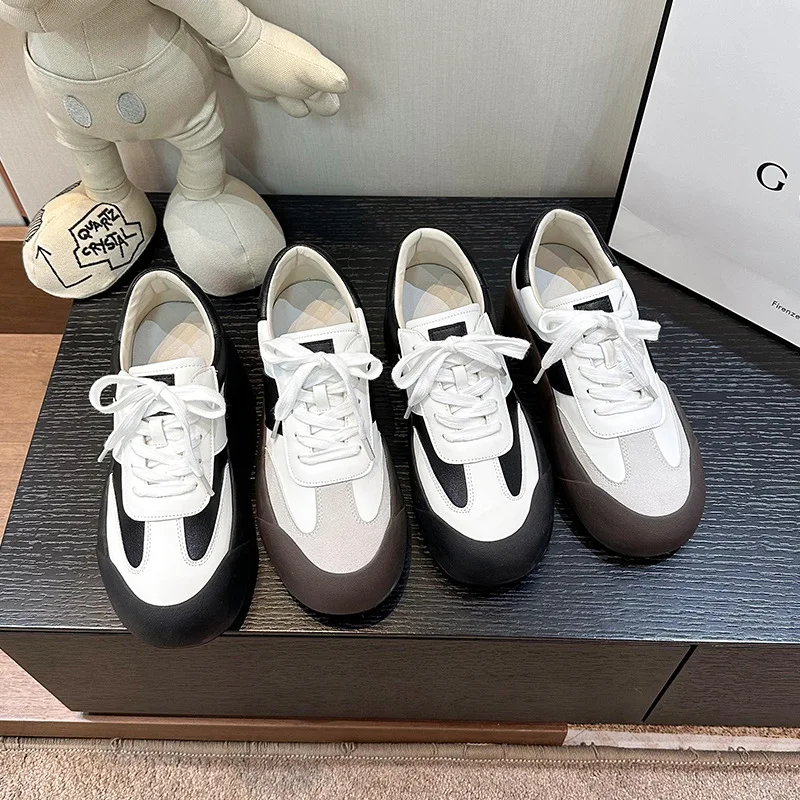 Туфли для отдыха на внутренней подкладке, немецкие тренировочные туфли, новинка осень 202, туфли из натуральной кожи на толстой подошве, маленькие белые туфли