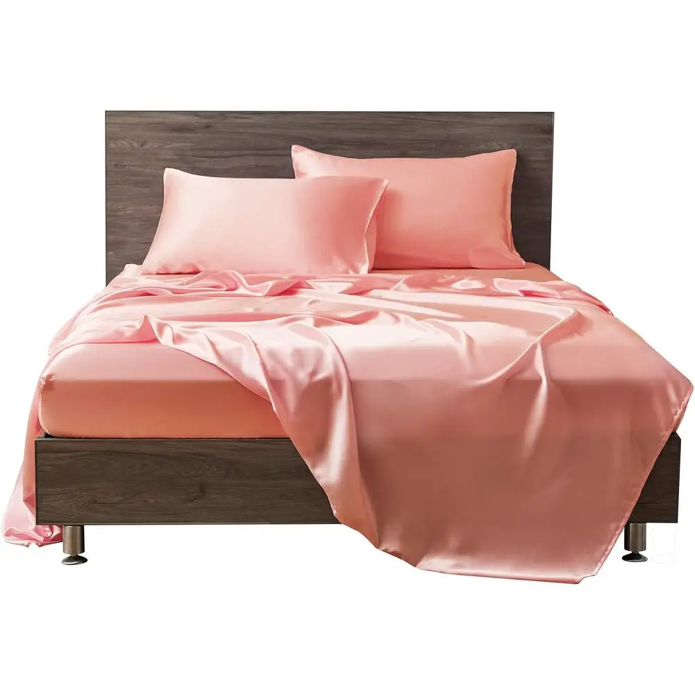 

Комплект постельного белья из сатина Alaskan King Size, 4 предмета, персиковый цвет, с 2 наволочками, сатиновые простыни с глубоким карманом 21 дюйм