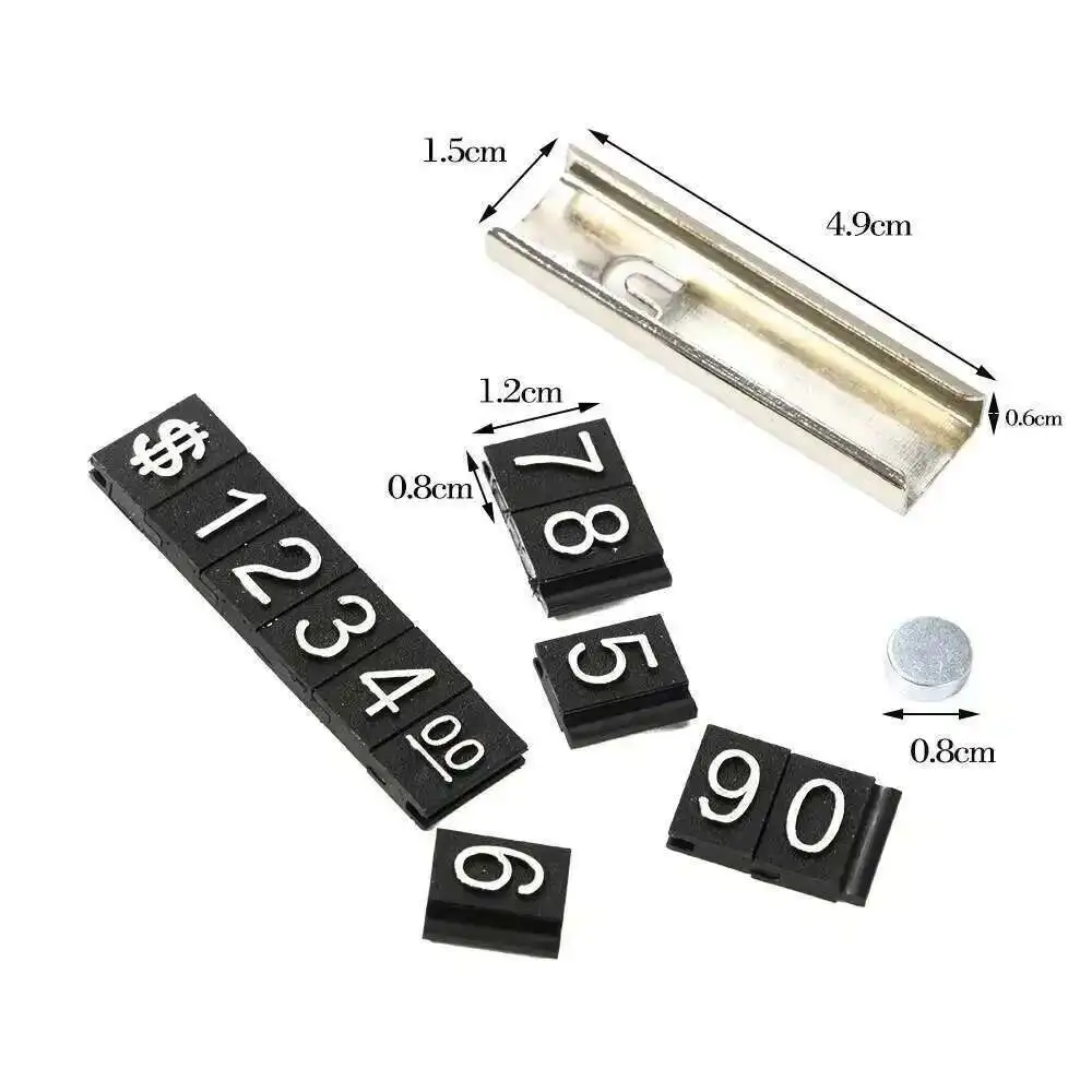 Garment Split Adjustable Price Tags Kit $ Euro Badge Clothes Numberal Digit Display Cube Sign Label Alloy Board Magnetic Frame - Detail 1