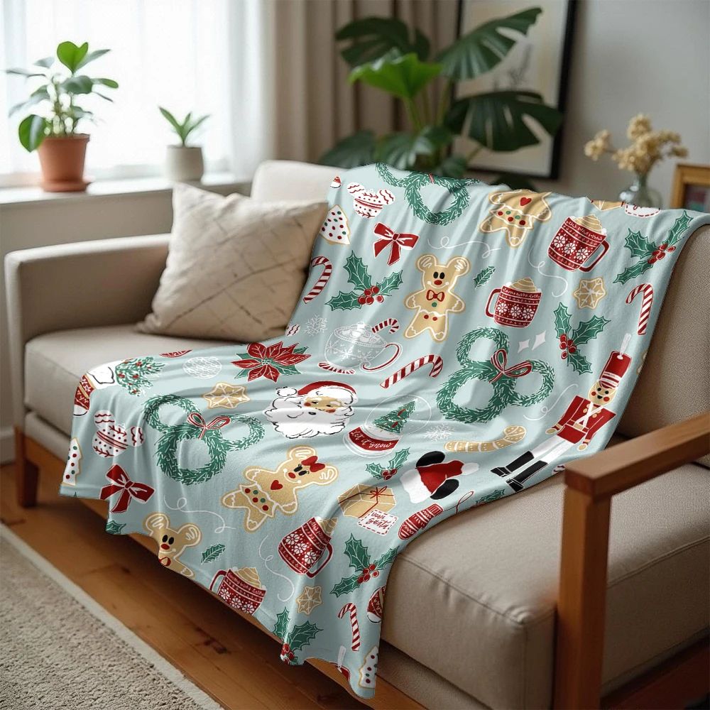 Christmas Motifs Lightweight Microfiber Soft Christmas Fleece Blanket Warm Cozy Throw for Bed Sofa Office Travel All Season