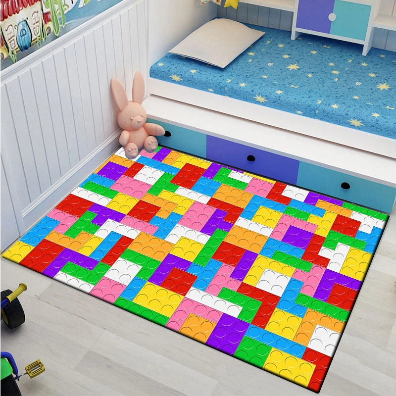 3D Colorful Geometric Block Non-slip Large Area Rug Carpets Home Living Room Kids Bedroom Sofa Doormat Decor Children Floor Mats