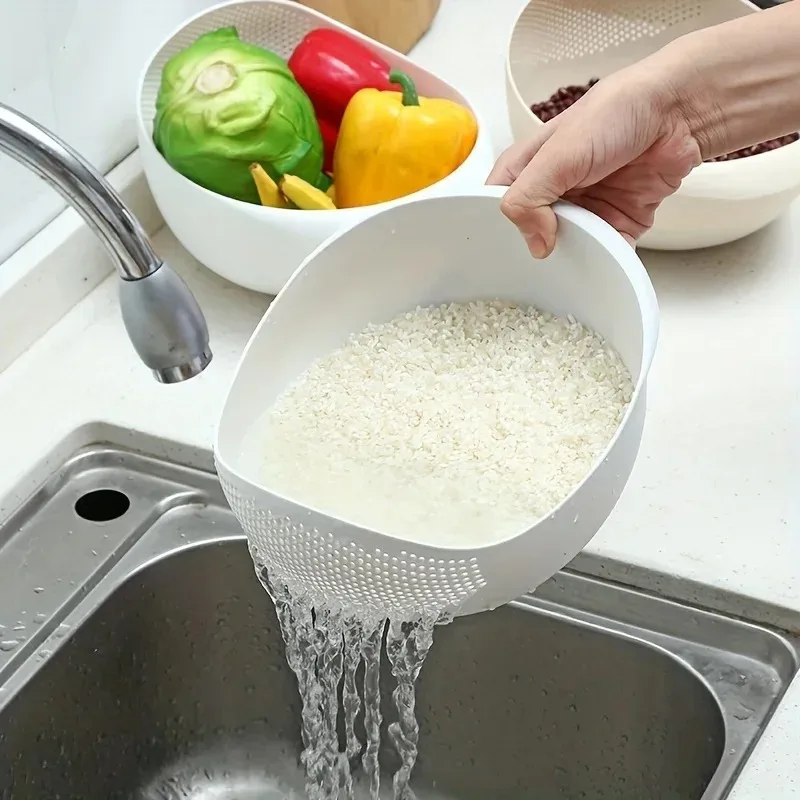 2-In-1 Rice Strainer, Beans Washer Strainers and Colanders - Washing Bowl for Vegetables and Fruits Kitchen Supplies