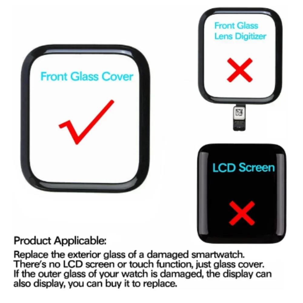 Replace Front Outer Screen Glass + OCA Glue For Apple Watch Series 4 5 6 7 8 9 10 Ultra SE 40/44/49MM S9 LCD Display Touch Lens