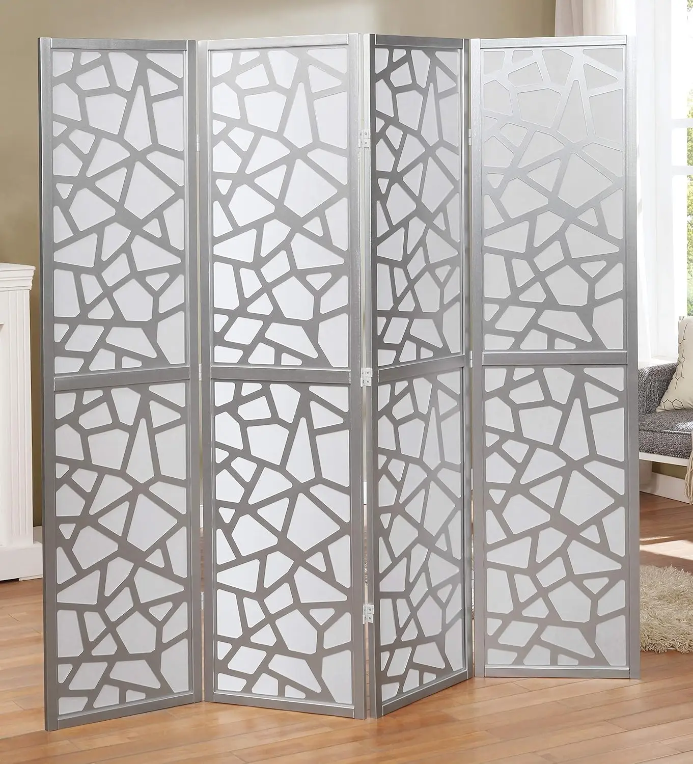 4 Panel Screen Room Divider, Sliver