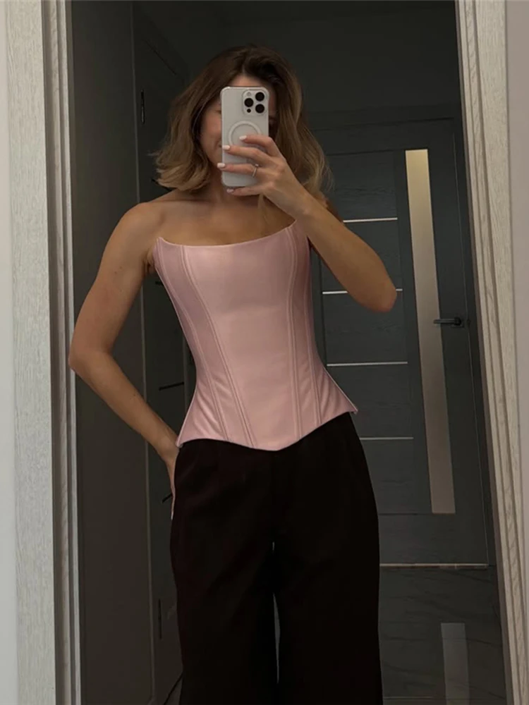 

Сексуальные модные топы-бандо Kliou для женщин, с открытой спиной, декором в виде имитации косточек, асимметричным подолом, в стиле Y2K, для милых девушек, уличный стиль