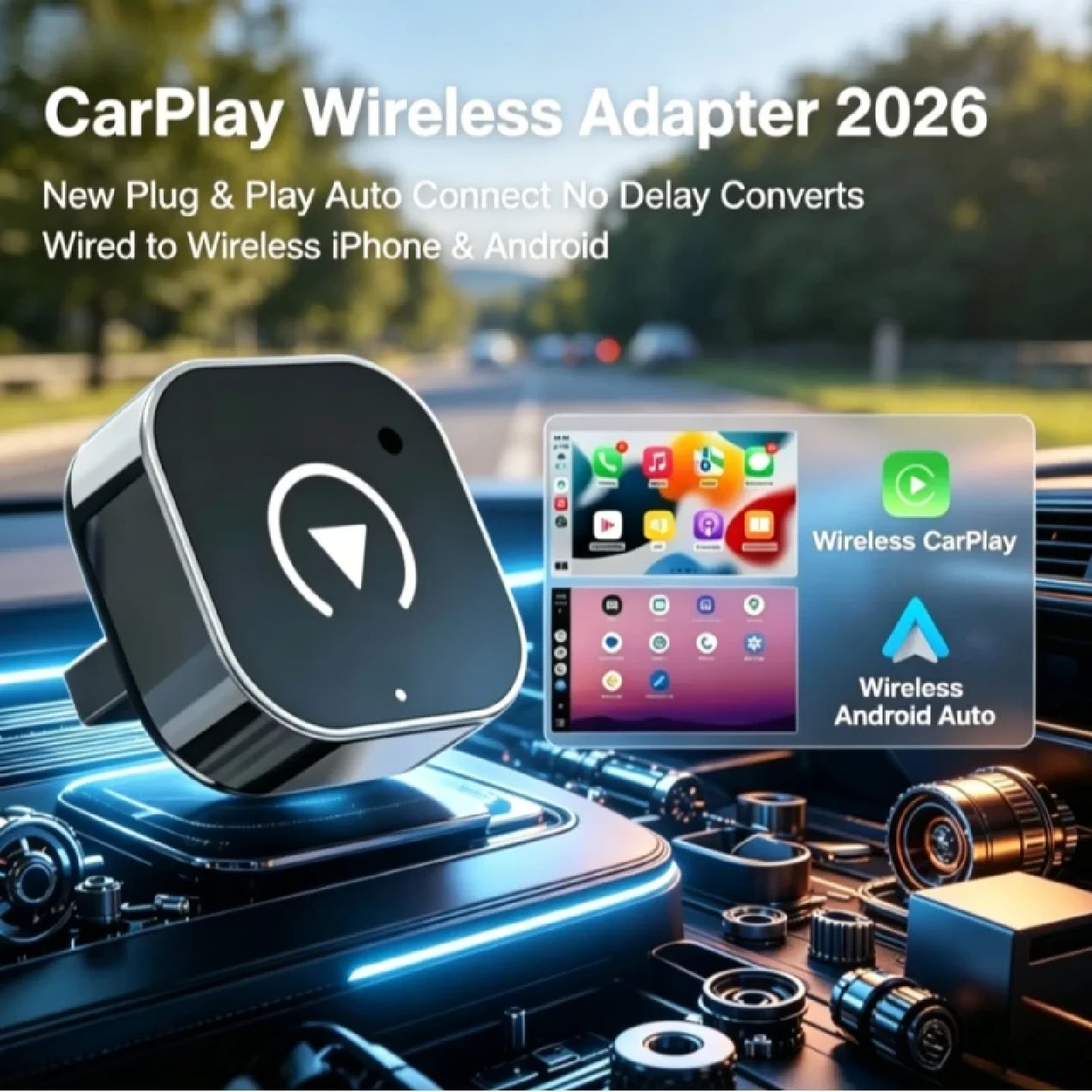 2026 NEW Wireless CarPlay Adapter 2026 Plug and Play Auto Connect No Delay Converts Wired to Wireless for iPhone and Android