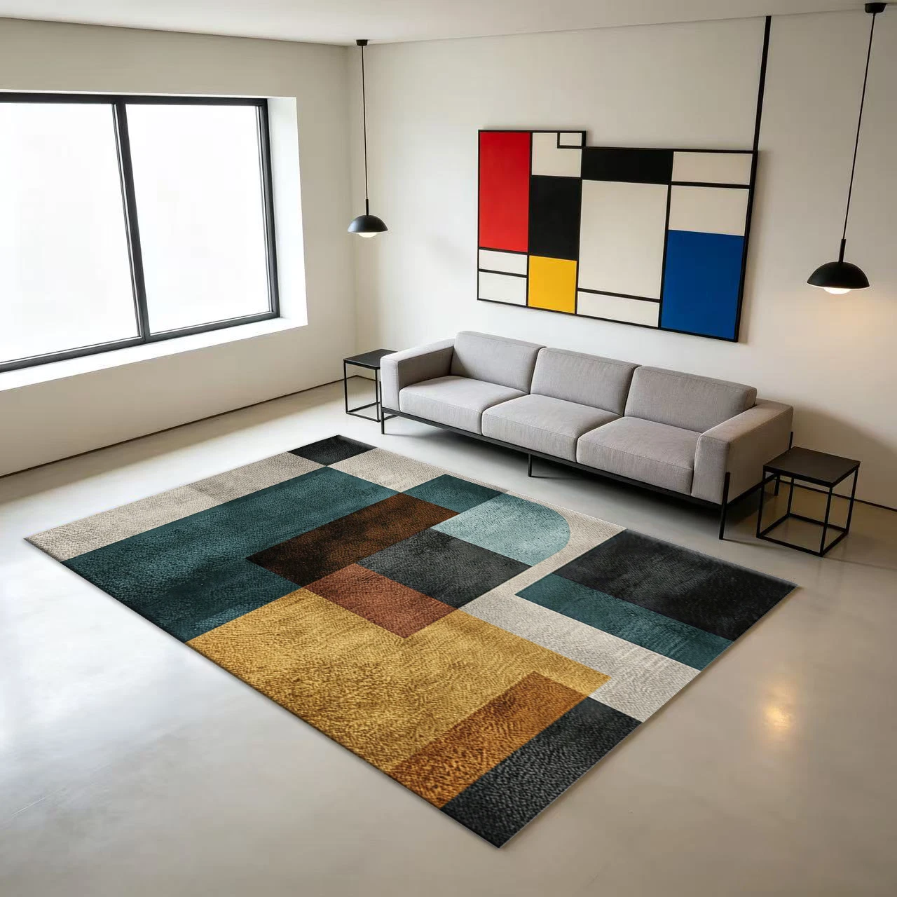 Mid-Century Color Block Carpet Flooring Modern Abstract Art Area Rug Decorative Indoor Home Floor Carpet