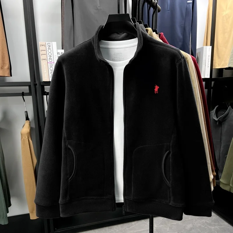 Modische Herrenjacke für Herbst und Winter, hochwertige, verdickte, warme Samtjacke, High-End-Marke Paul Pony, bestickte Jacke mit Reißverschluss und Stehkragen – Detail 15