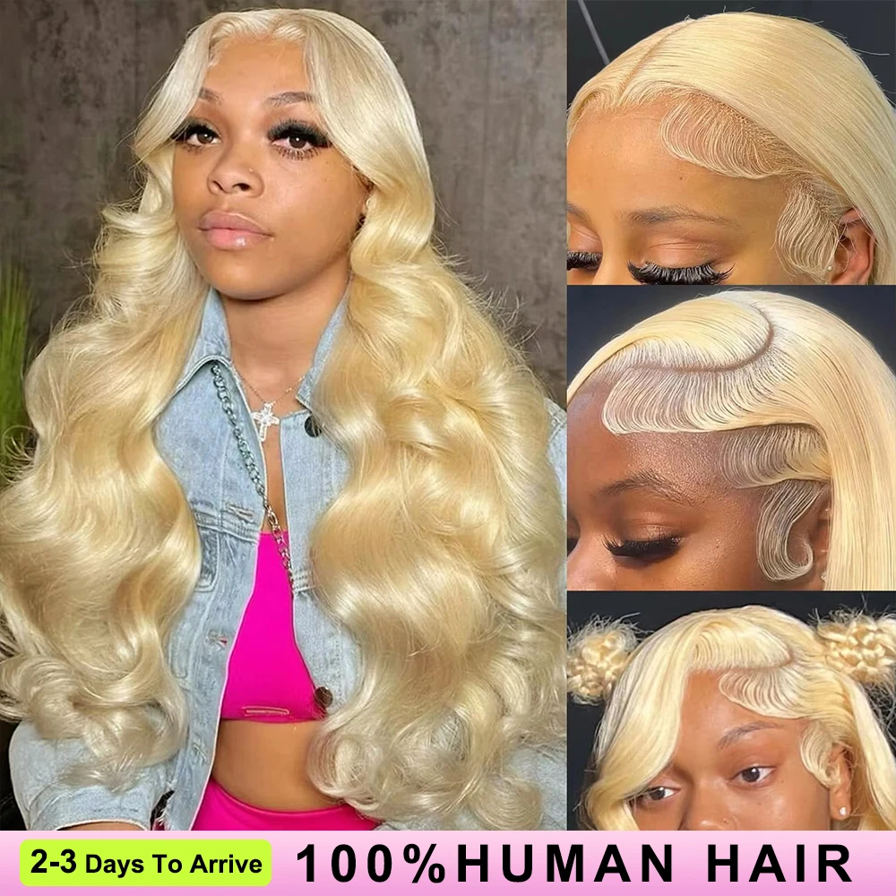 

613 13x6 Lace Front Wig Human Hair Body Wave Blonde Lace Frontal Wigs 300 Density Natural Hairline Can Be Dyed Any Color