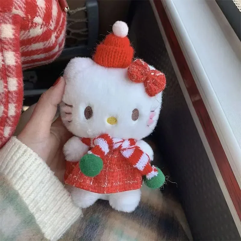 Cute red checkered Hello Kitty Christmas doll keychain decoration Saint Leo comic backpack pendant children's toy gift