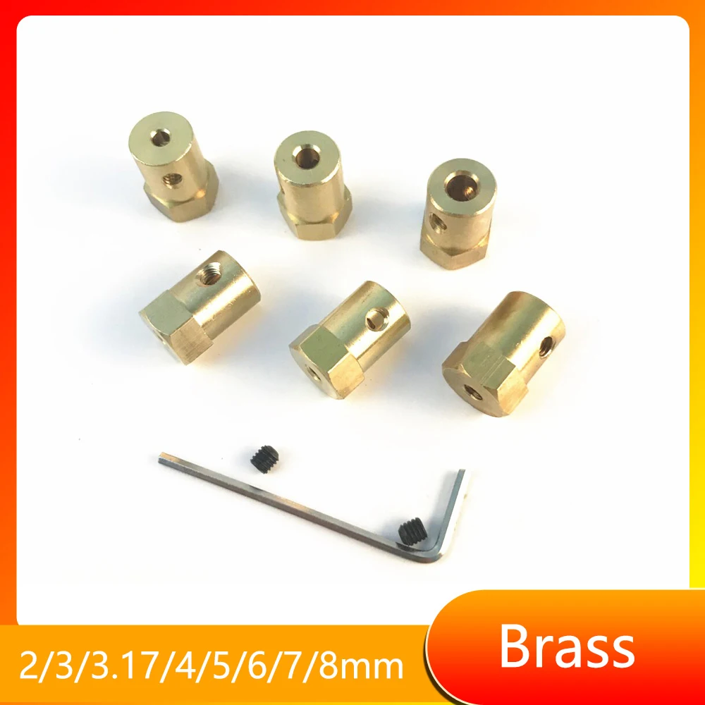 Hexagonal Brass Shaft Coupling 2/3/3.17/4/5/6/7/8mm Motor Transmission Connector With Screws Wrench Model Car Wheels Tires Shaft