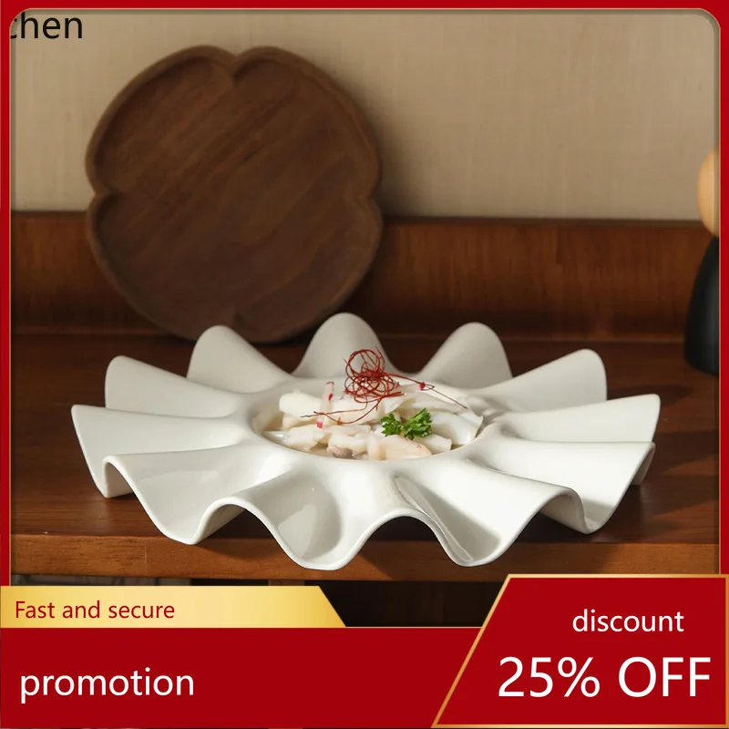 

ZML lace ceramic plate, irregular shallow plate for desserts and snacks, restaurant tableware