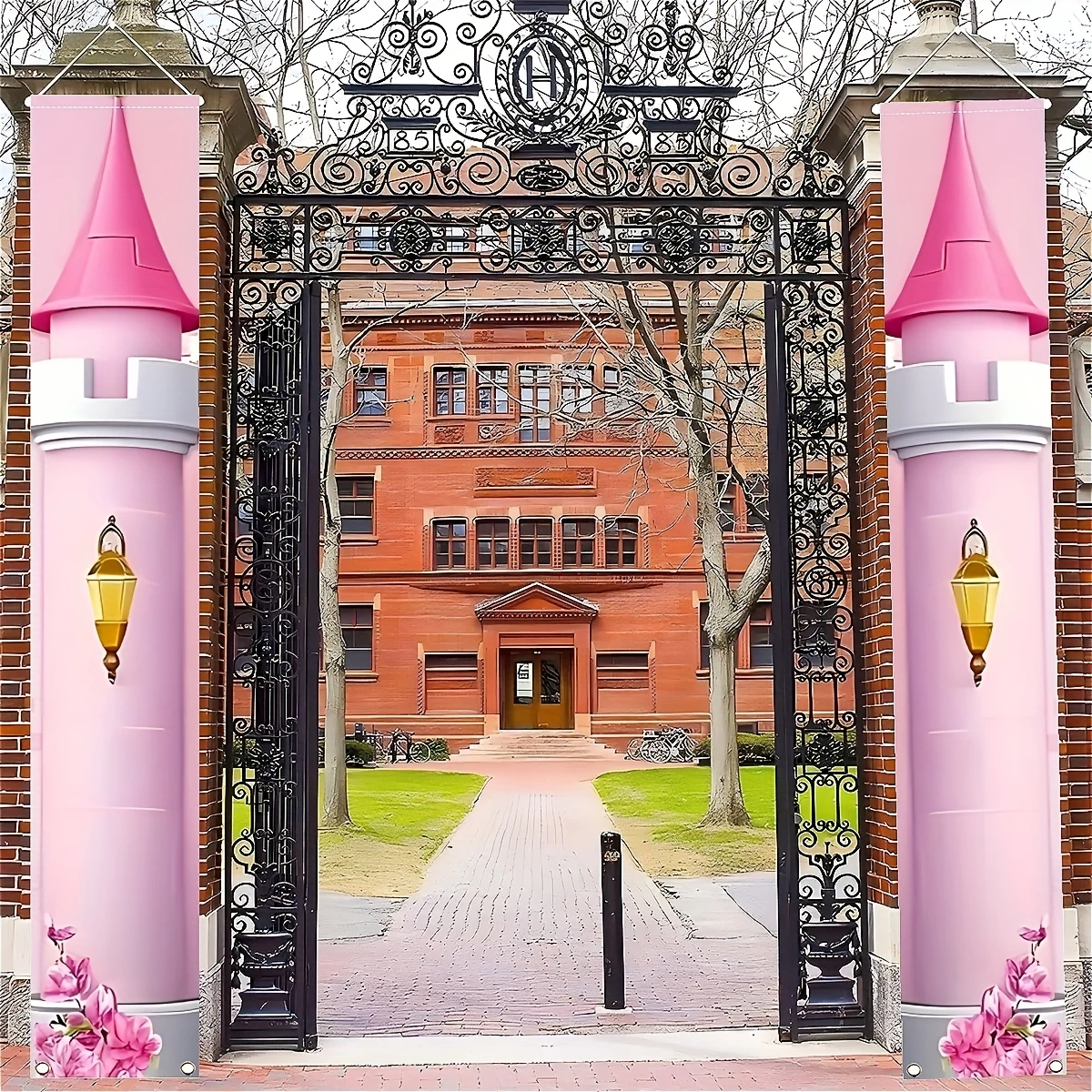 2 pieces - Birthday Happy Dreamy Style Polyester Door Panels 12x70.8 inches porch banners - Princess Castle Design