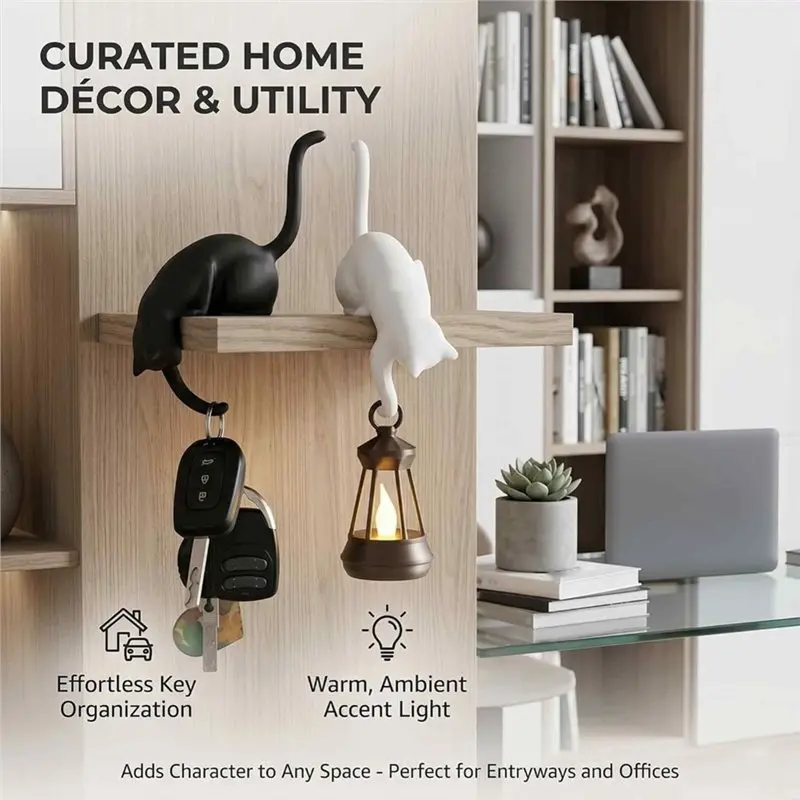 IALJ-Cat LED Lantern Tree Decor - Multifunctional Wall Shelf & Night Light For Cat Lovers,Home Accent & Gift