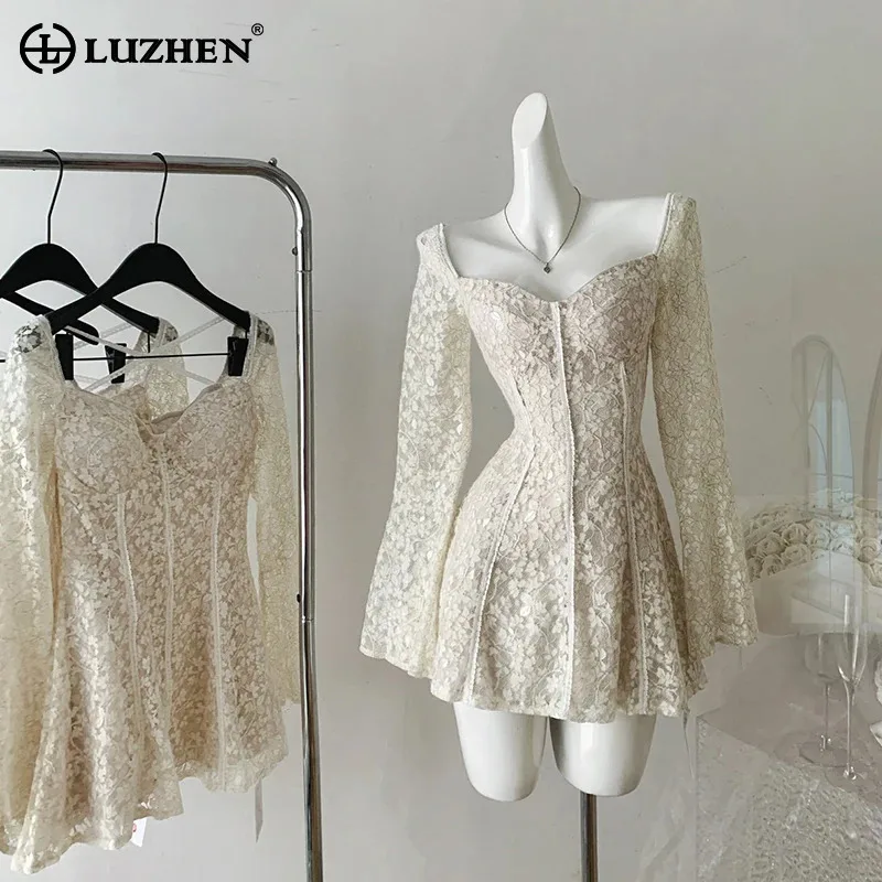 LUZHEN Floral Embroidery Pattern Long Sleeve Dresses Women's Fashion Three-dimensional Bar Luxury Slim Short Dress 2024 AA2518