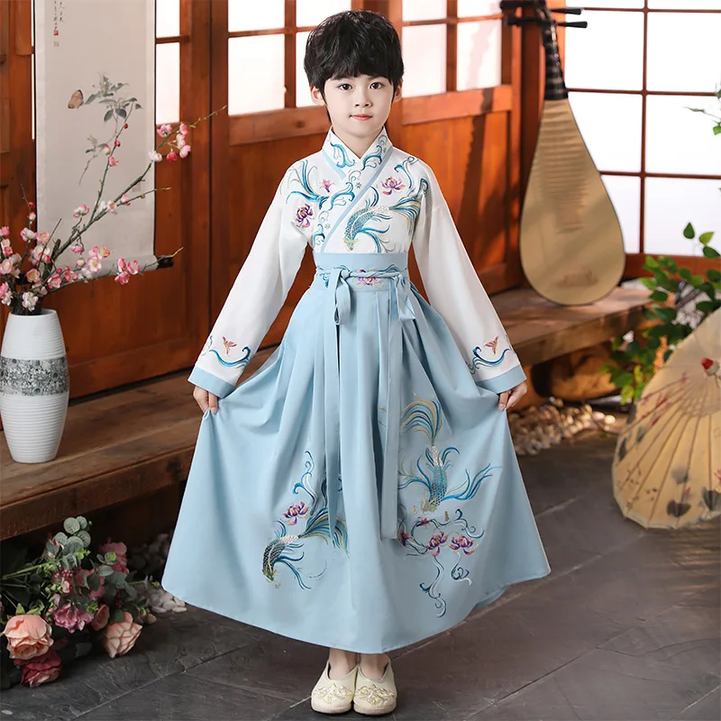 

Одежда Hanfu Tang для мальчиков, одежда для выступлений в китайском стиле, древняя одежда, тонкая, новинка 2024 года