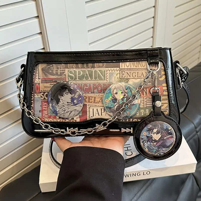 HAEX Y2K kadınlar Ita çanta moda estetik göz kamaştırıcı E kız Crossbody omuz çantaları Punk zincirler alt kültür DIY rozeti Bolso Mujer