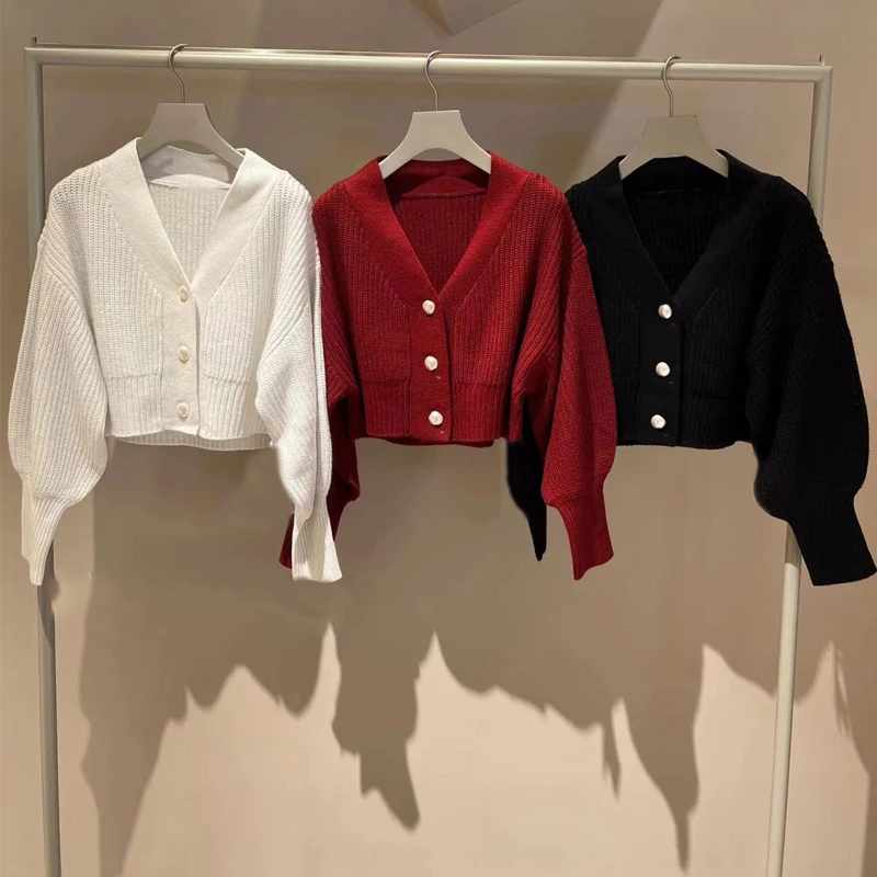 

Sweet Soft Color V-ne Drop oulder Ribbed Knit Open Cardigan Top New Arrival Early Autumn Pure Color Commute Sle