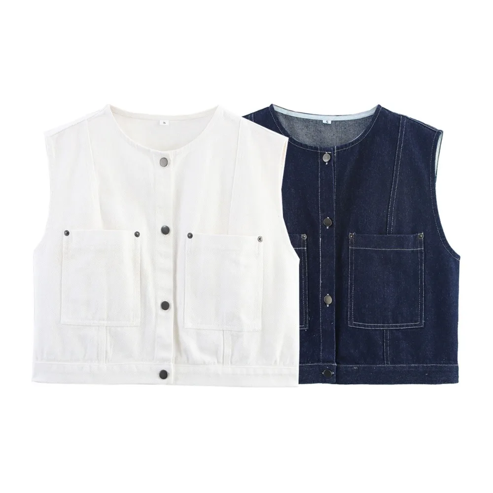 Herfst Casual Denim Vest Jas voor Vrouwen Solid Single Breasted Mouwloos Vest Korte Vest Jassen Office Lady Uitloper 2025