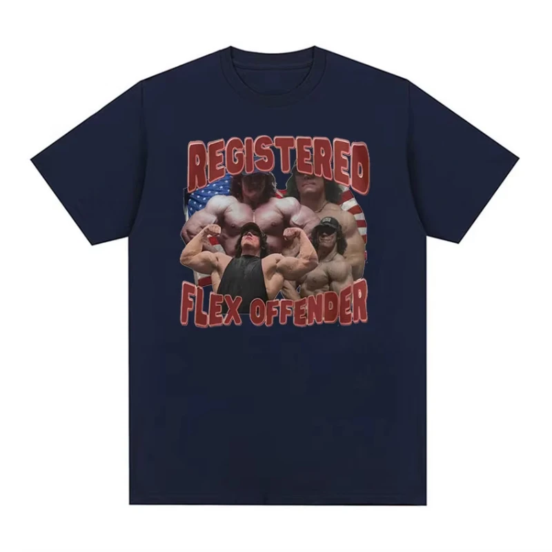 Registered Flex Offender Retro Graphic T Shirt Sam Sulek Funny Gym Humor Clothing T-Shirts Men's O-Neck Cotton Oversized T-shirt