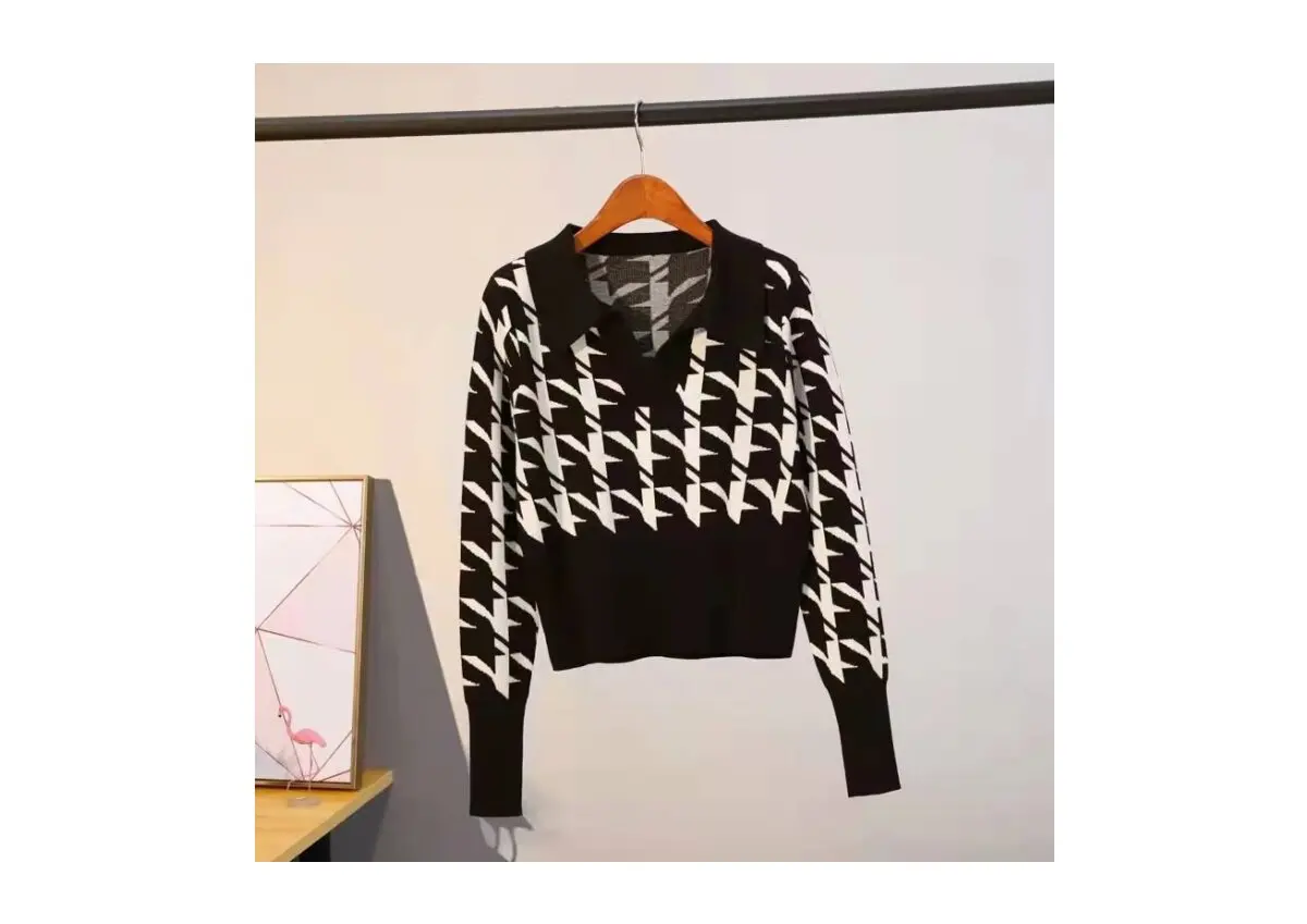 

Female canine button knitting tights female polo collar long sleeve knit sweater elegant autumn fashion