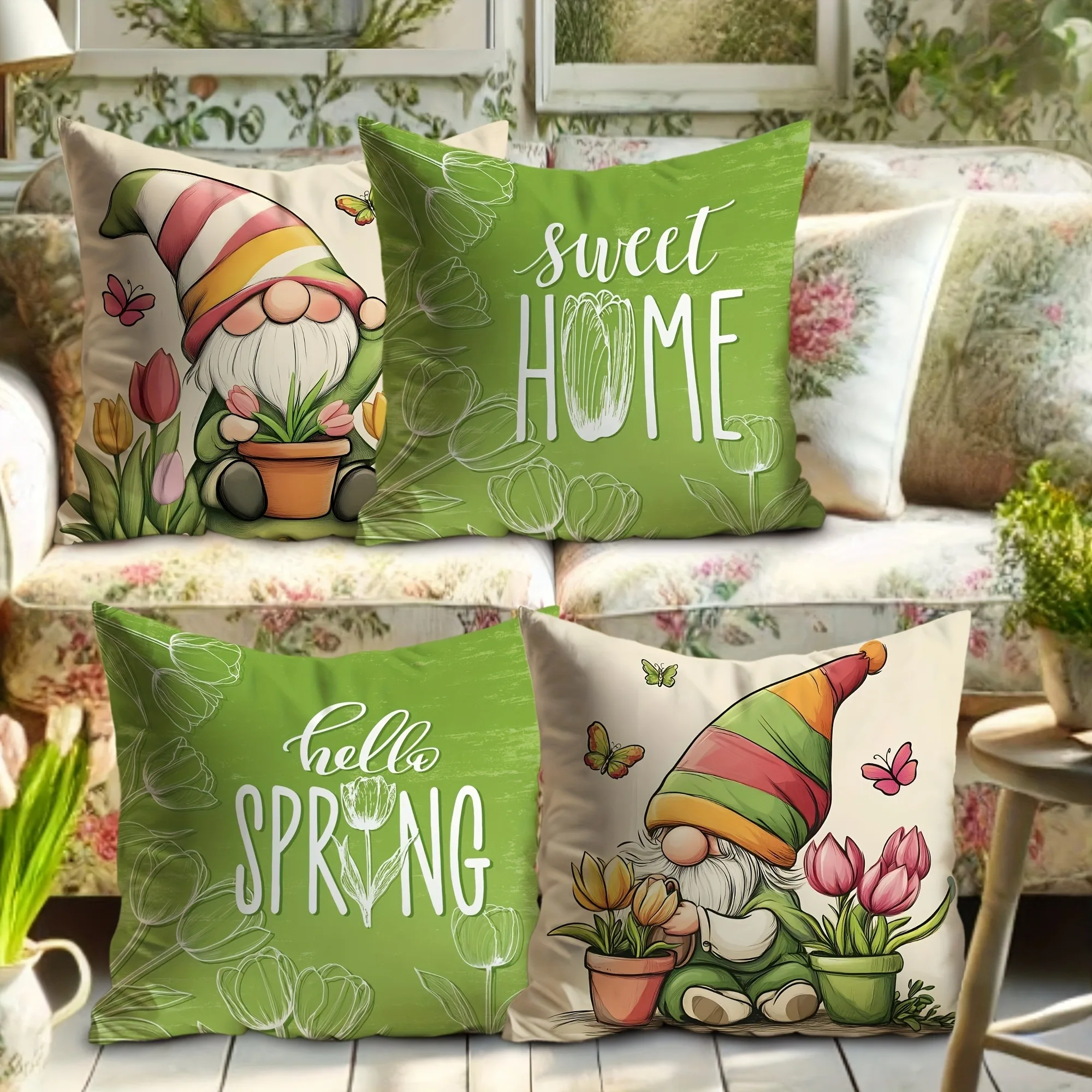 

Nordic Dwarf Flower Pattern Home Decor Pillowcase Bedroom Living Room Sofa Decoration Polyester Cushion Cover with Zipper