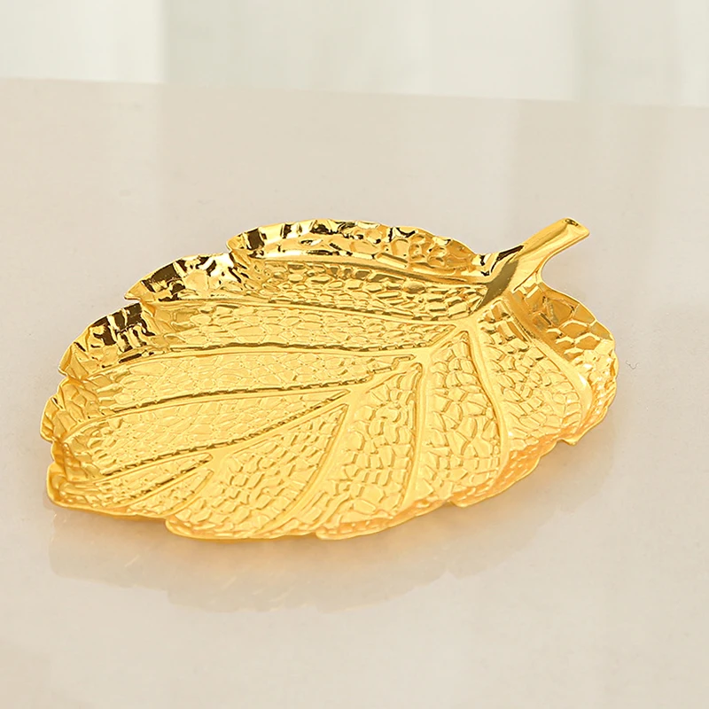 1PC Light Luxury Gold Plate Snack Plates Fruit Dish Flowers Leaf Shape Storage Jewelry Trinket Serving Tray Household Home Decor