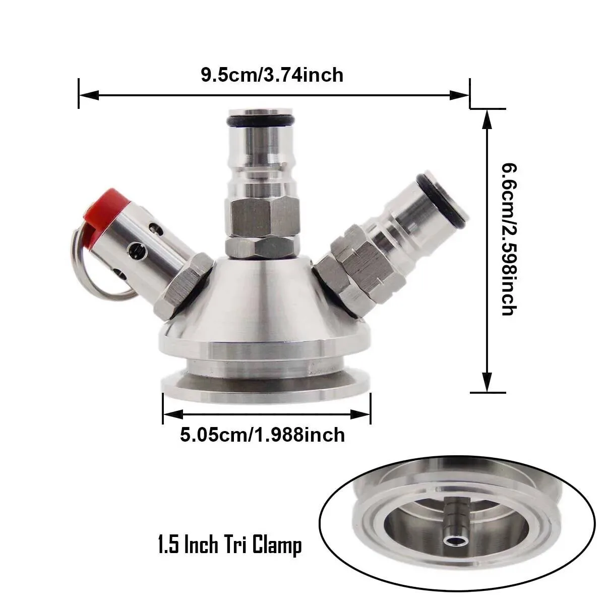 1.5 Inch Tri Clamp Ball Lock Tapping Head With 1M Silicone Hose 35/65Psi PRV Homebrew Conical Fermenter Dry Hopper Kegging Part