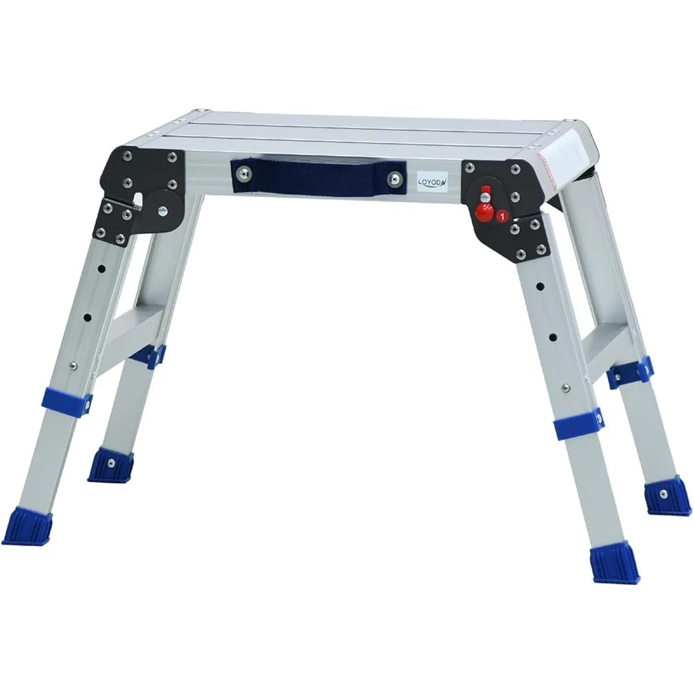 Folding Step Stool Adjustable Height Portable Lightweight Aluminum Work Platform Tool-Free Assembly Durable Indoor Outdoor Use