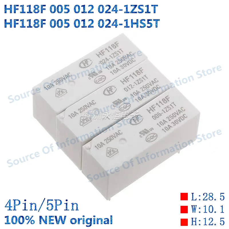 10PCS HF118F/JQX-118F 005 012 024 048-1ZS1T 1HS5T Relay 4Pin/5Pin 100% New original