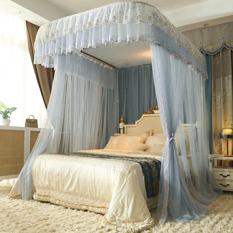 U Type Rail Mosquito Net for Girls Bedroom Three Door Bed Canopy Tent with Frame King Queen Size