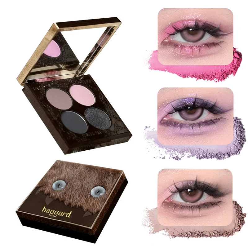 Haggard Monster Series Tavolozza di ombretti a 4 colori Smoky Pink-Brown Giocoso Matte Shimmer Trucco multicolore a bassa saturazione