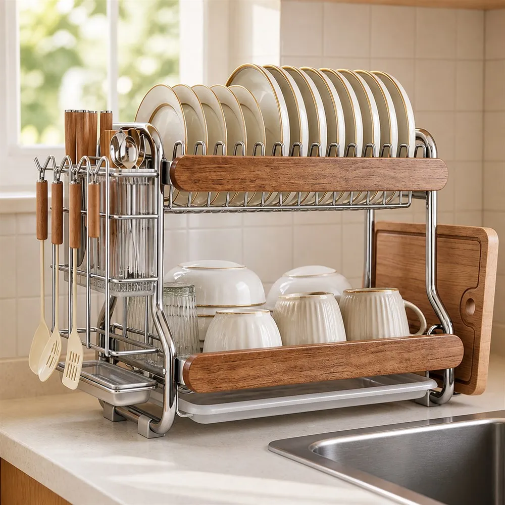 dish-drying-rack-stainless-steel-two-tier-countertop-organizer-plate-bowl-cup-storage-cutlery-holder-kitchen-tableware-drainer