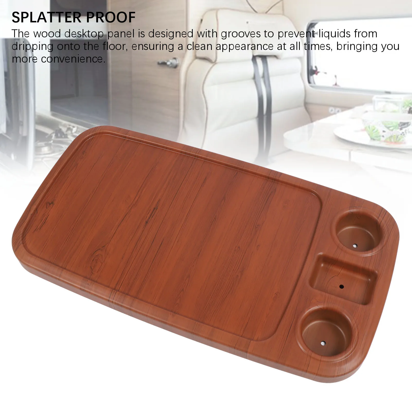 سطح طاولة RV مع 2 حامل أكواب 34.25 × 18.31 بوصة لوحة طاولة مستطيلة من الخشب والحبوب لمركبة تخييم اليخوت البحرية #4