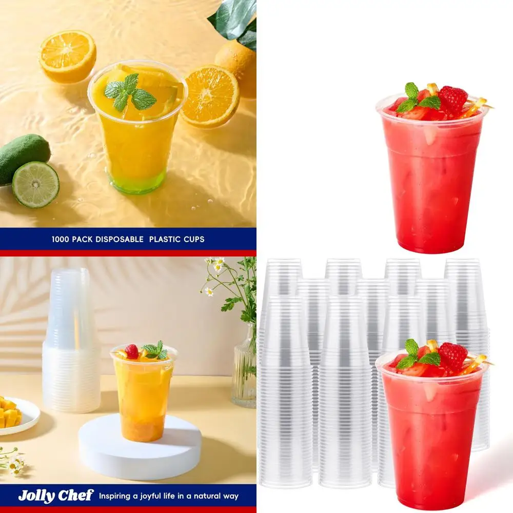 

1000 Pack 16 oz Clear Plastic Drink Cups - Disposable Cups for Ice Coffee, Milkshakes, Cold Beverages